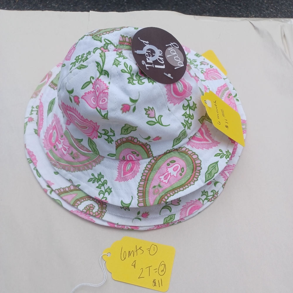 Trend Lab baby, 6 months OR 2 toddler, pink and lime green floral bucket hat